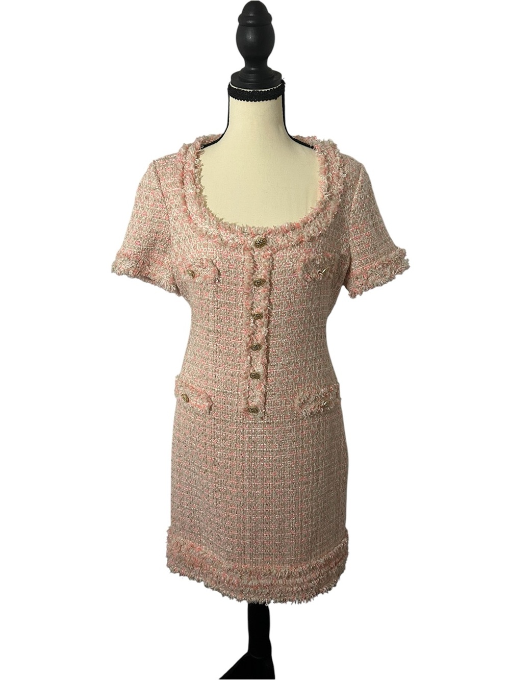 Boston Proper Light Pink Tweed Dress Sz 8 Preppy Feminine Raw Hem Elle Woods